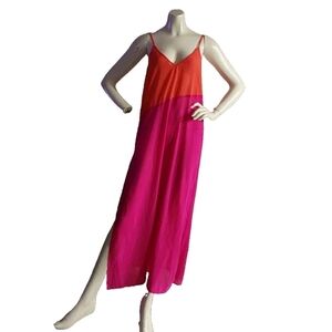 LULUS  COLOR BLOCKING SIDE SLIT SHEER‎ MAXI SLIP ON DRESS SIZE MEDIUM